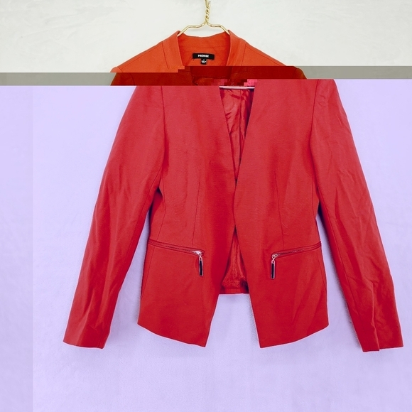 Premise Orange Red Open Front Zip Pockets Business Casual Office Blazer P4713 - Picture 1 of 7